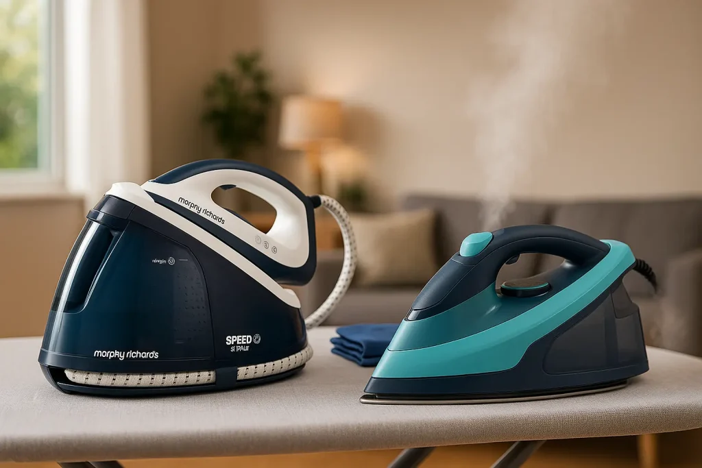 מגהץ קיטור ומגהץ אדים מוצגים זה לצד זה – השוואה לבית עסוק